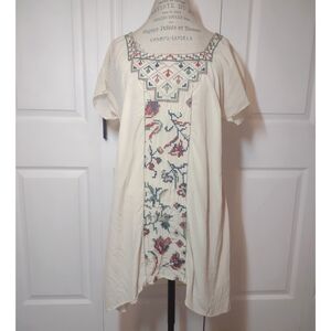 Johnny Was 4 Love and Liberty Bohemian Antique White Embroidered Tunic Dress| M